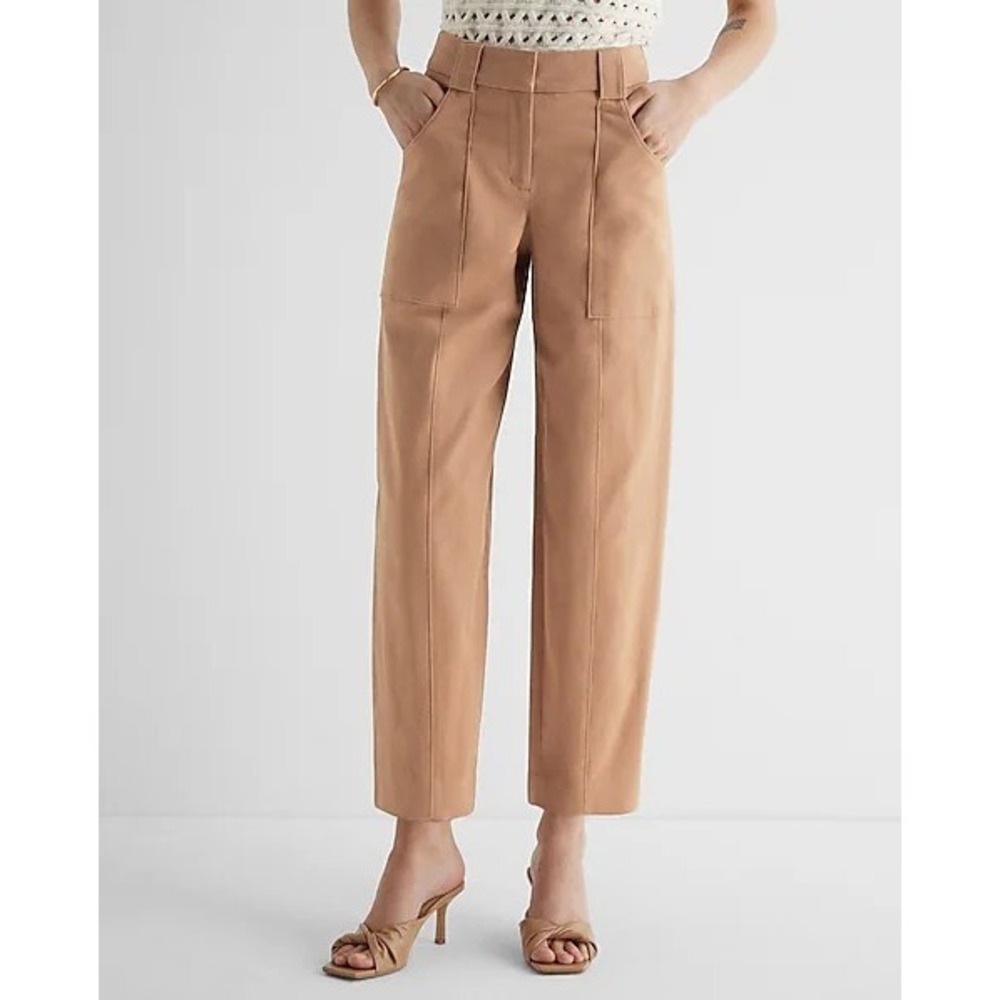 NWT Express Super High waisted cropped utility trouser woman 4R camel tan